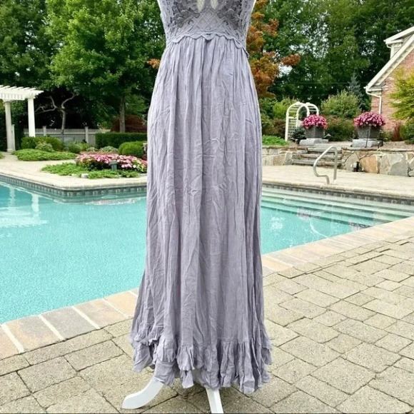 NWT Free People Adella Maxi Slip Dress Long Ruffle Lace Slate Purple Gray XS - Picture 7 of 10